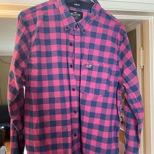 Blue/Pink Checkered Long-Sleeve Button-Down